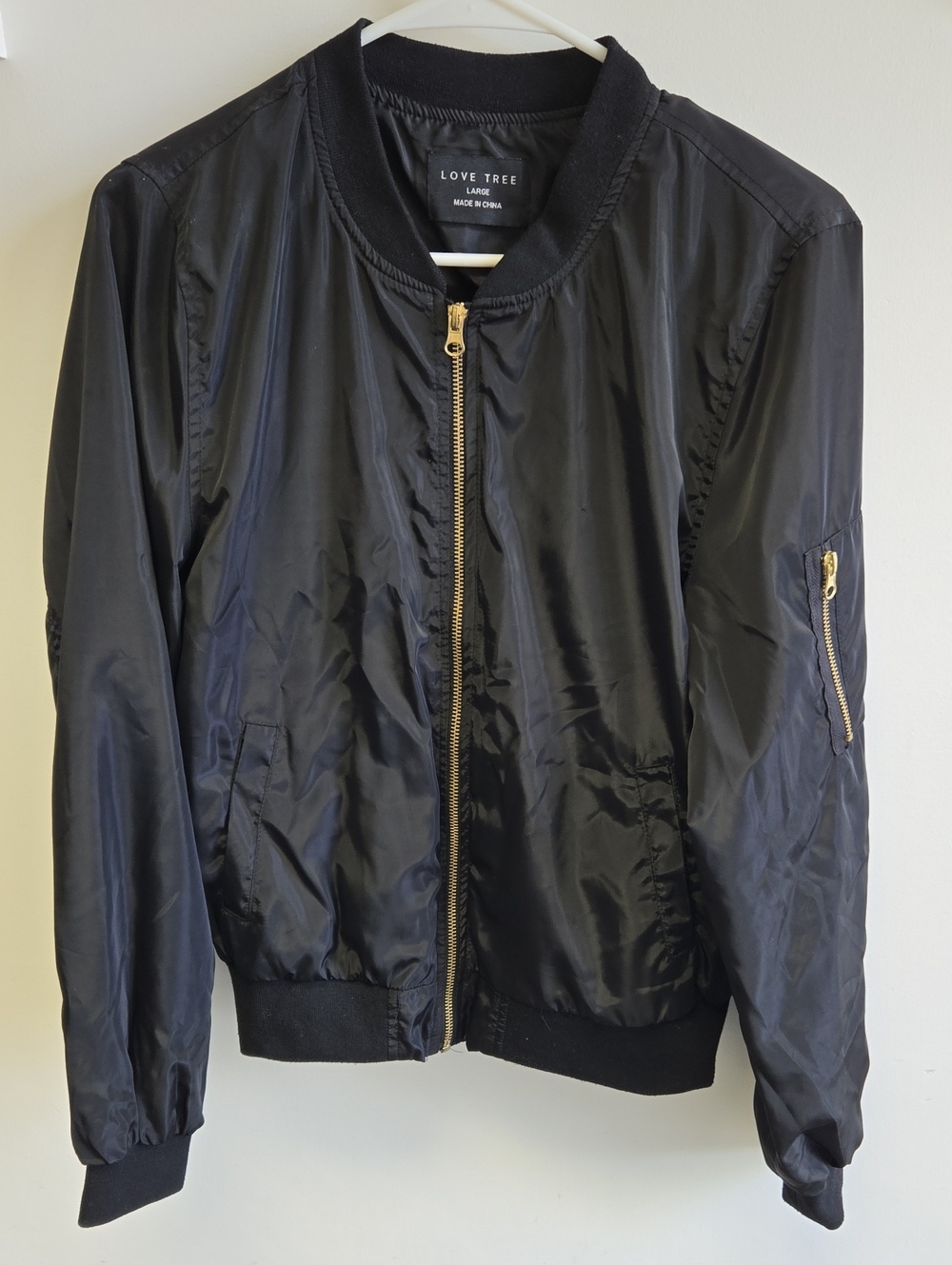 Love Tree Black Bomberstyle Windbreaker with Gold Hardware